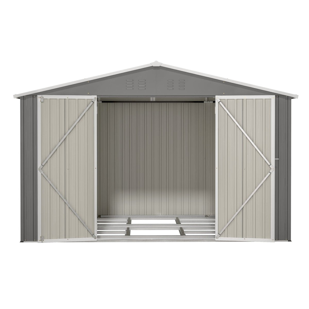 10X8 FT Outdoor Tool Storage Shed with Metal Foundation & Lockable Doors, All Weather Metal Sheds for Garden, Patio, Backyard, Lawn, Gray - HomeDIYer