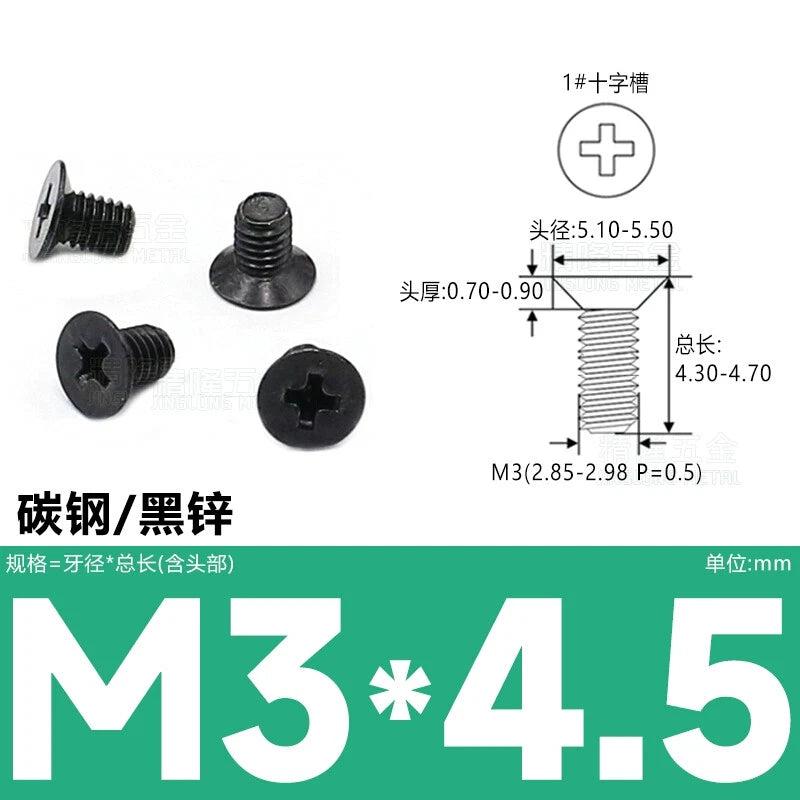 M3 Countersunk Thin Machine Screws – Carbon Steel, Nickel/Black Zinc, Phillips Drive (3–16mm Lengths)
