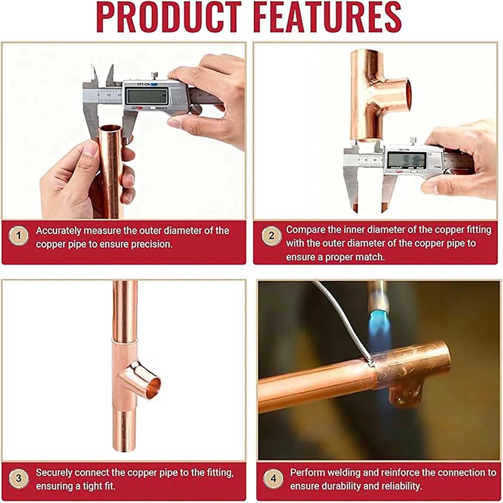End Feed Reducing Tee Fittings – Copper Plumbing Pipe, WRAS Approved, 8mm–108mm