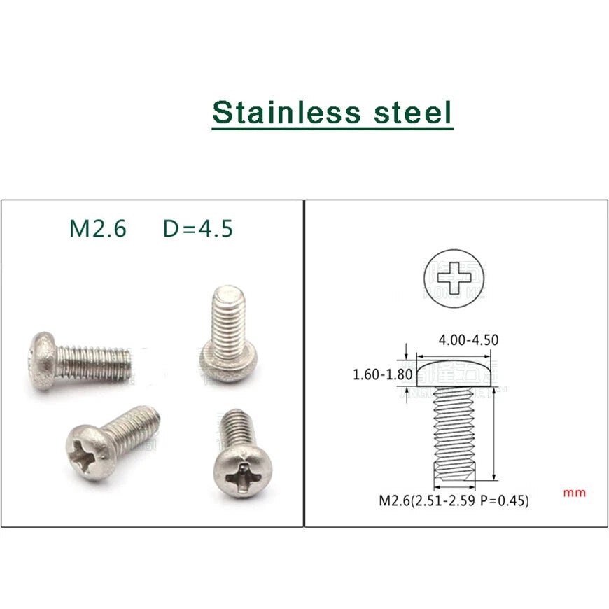 M2.6 Phillips Round Pan Head Machine Screws — Computer Bolts, Multiple Finishes - HomeDIYer