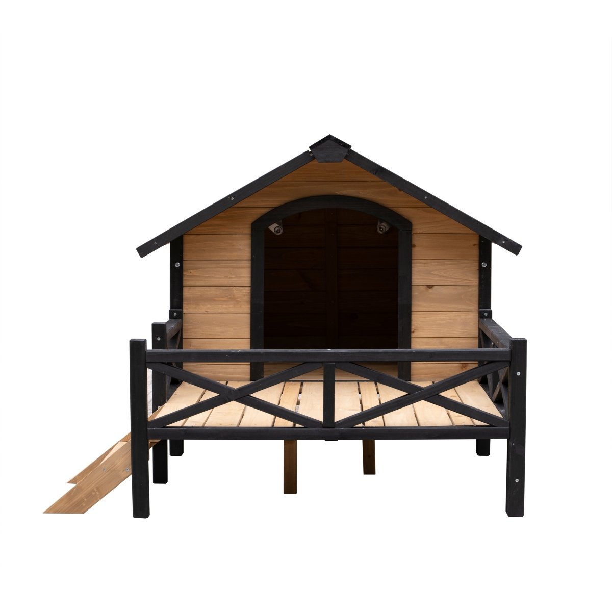 Outdoor Large Wooden Cabin House Style Wooden Dog Kennel with Porch - HomeDIYer
