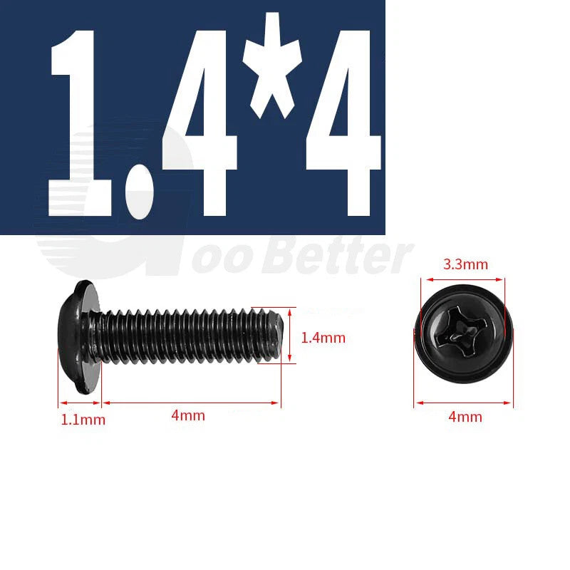 Black Zinc Flange Phillips Pan Head Machine Screws M1.4 M2 M2.5 M3 M4 M5 M6 — Washer-Free Metric Bolts