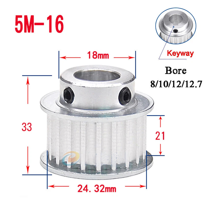 5M 15T-80T Timing Belt Pulley With Step/Keyway, Bore 8-25mm,For 20mm Width Belt