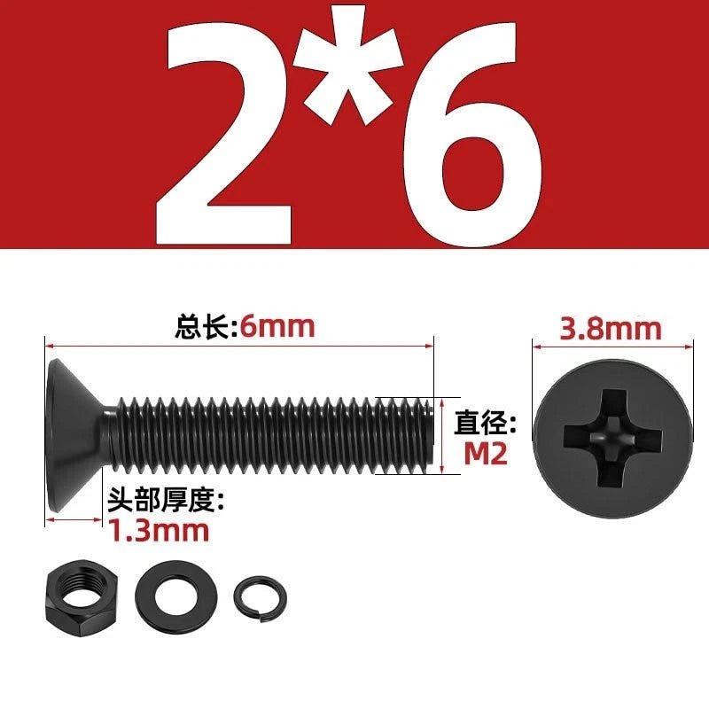 M2–M6 Phillips Countersunk Head Machine Screws with Nut and Washer | Carbon Steel Bolt Set - HomeDIYer