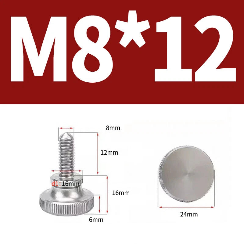Knurled Thumb Screws Flat Round Head Grip Knob Adjustment Stainless Steel M8 M10