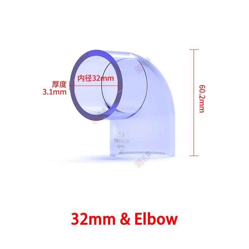 PVC Clear Water Pipe Fittings – Tee, Elbow & Straight Connectors for Fish Tank & Pond (20–50mm)