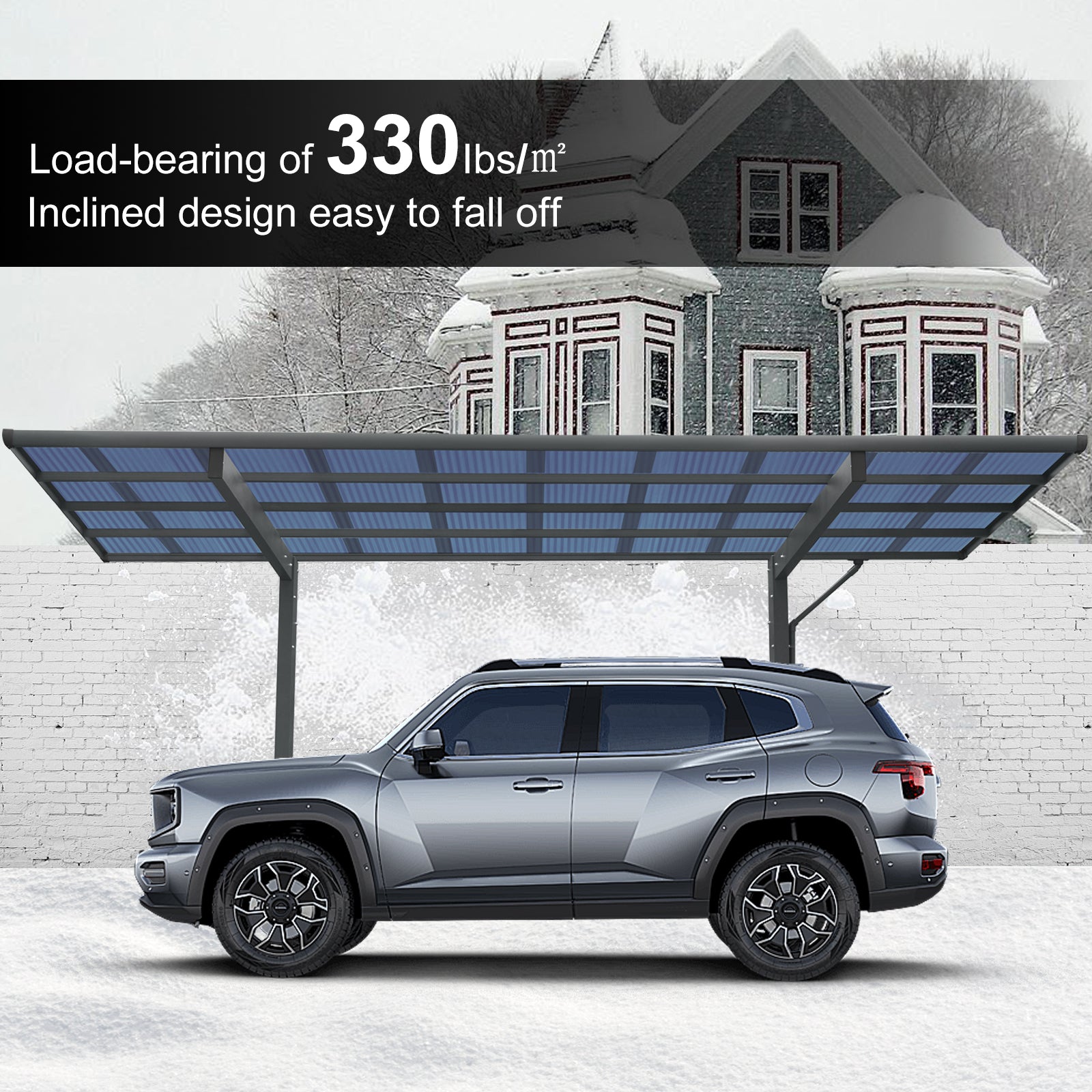 Outdoor Carport, 17.44FT*9FT*11FT Single Carport Aluminum Metal Frame and Polycarbonate Panels Car Port for Outdoor Driveway Car, Truck