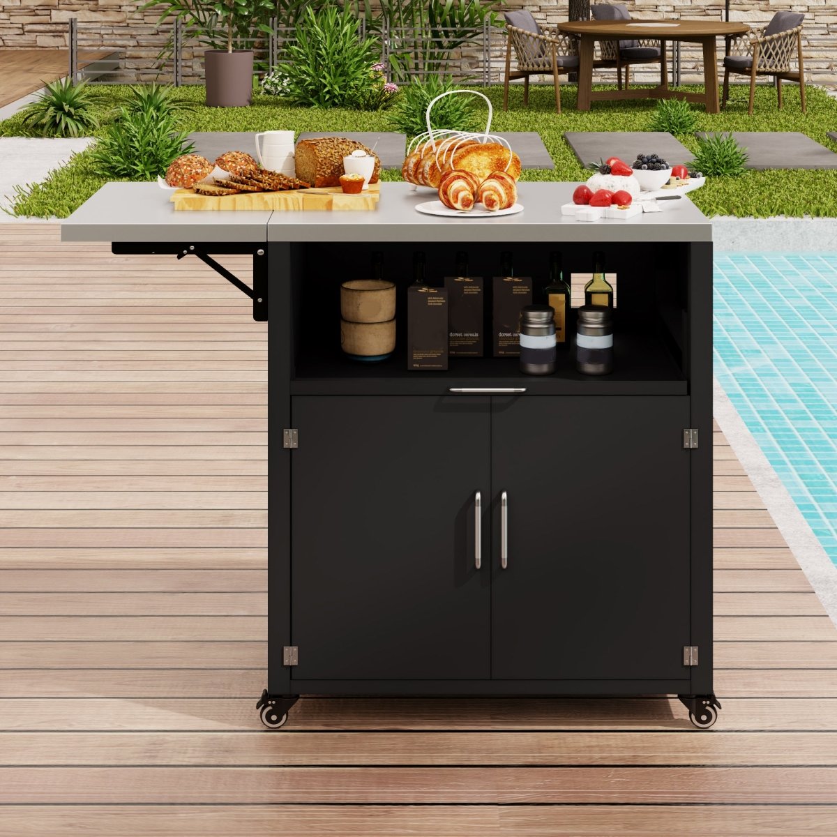 Versatile Outdoor Cabinet with Folding Work Surfaces & Lockable Wheels - HomeDIYer