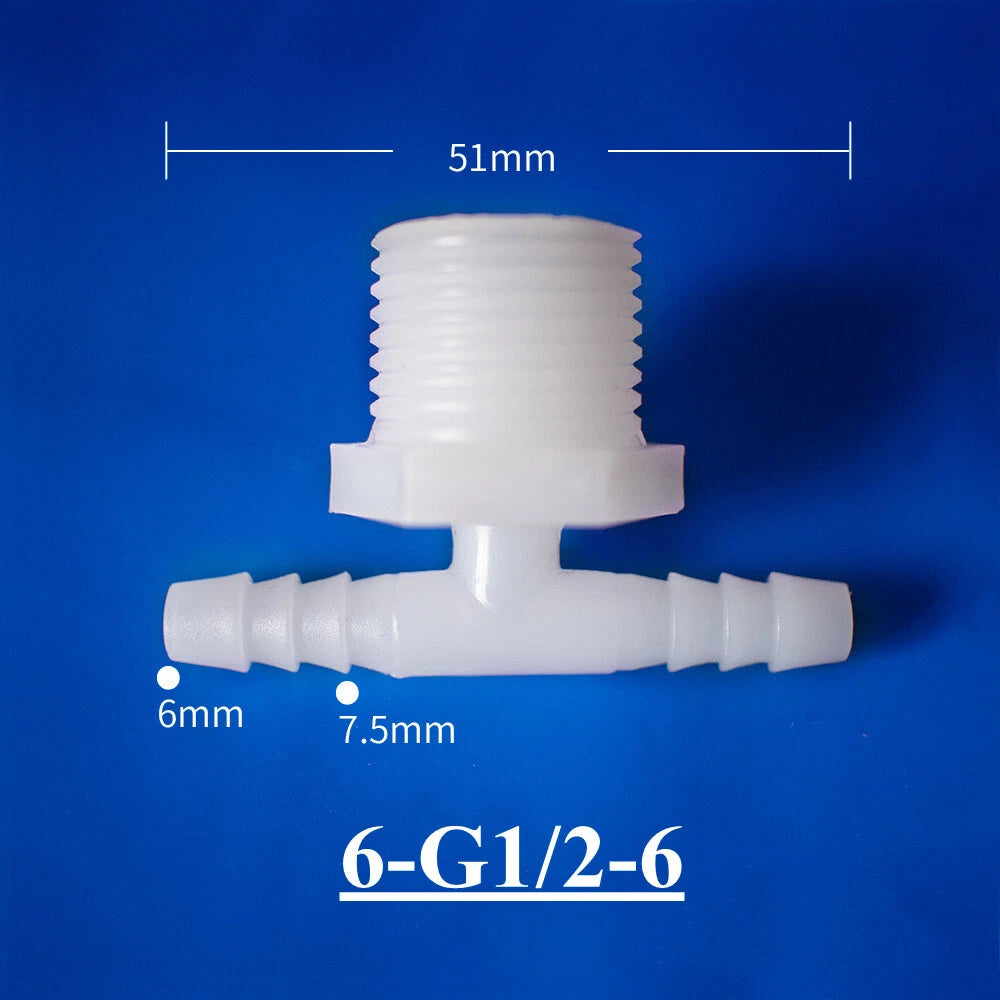 Plastic Barbed T-Piece Hose Connector with Male Thread — 4mm to 20mm Tube