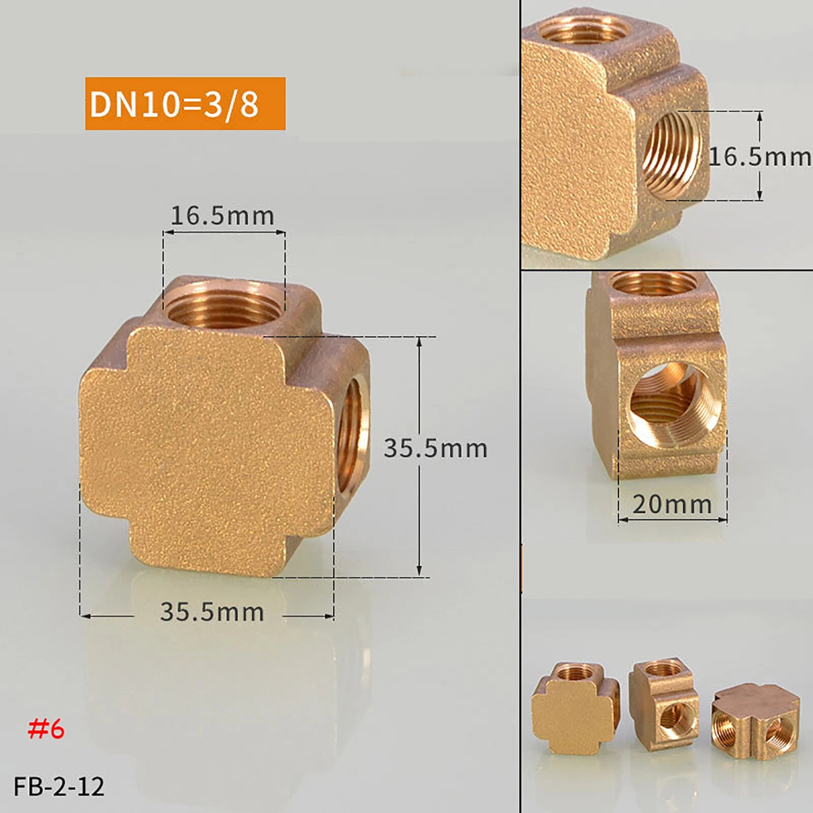 BSP Square Brass Pipe Fittings – Female Thread Tee & Cross (1/8", 1/4", 3/8")