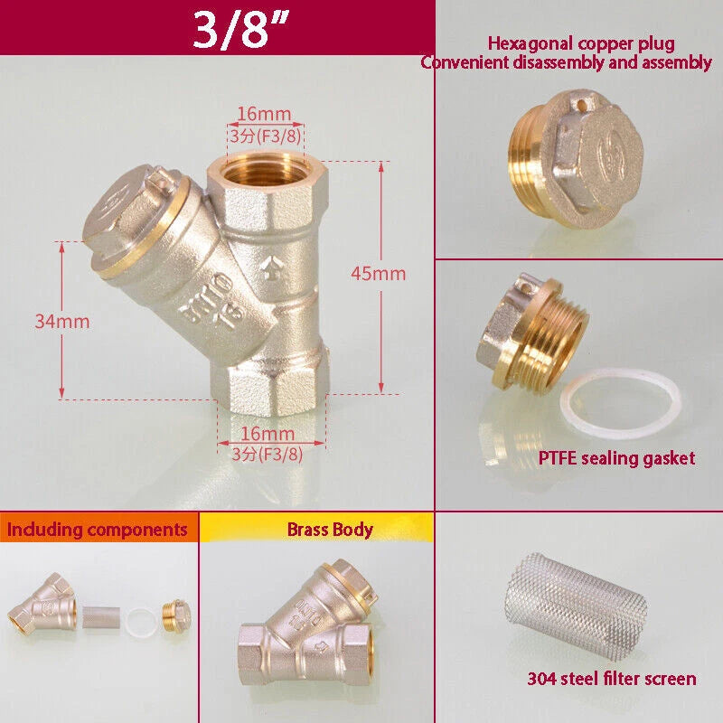 Brass Y Strainer Filter Adaptor — BSP Compression Inline Pipe Fitting 1/4" to 2"