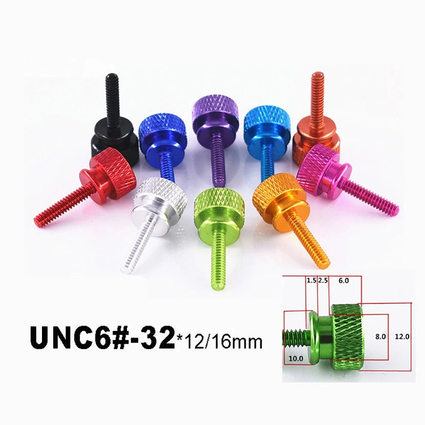 UNC #6-32 Aluminium Anodised Knurled Thumb Screws — 12mm & 16mm, 10 Colors