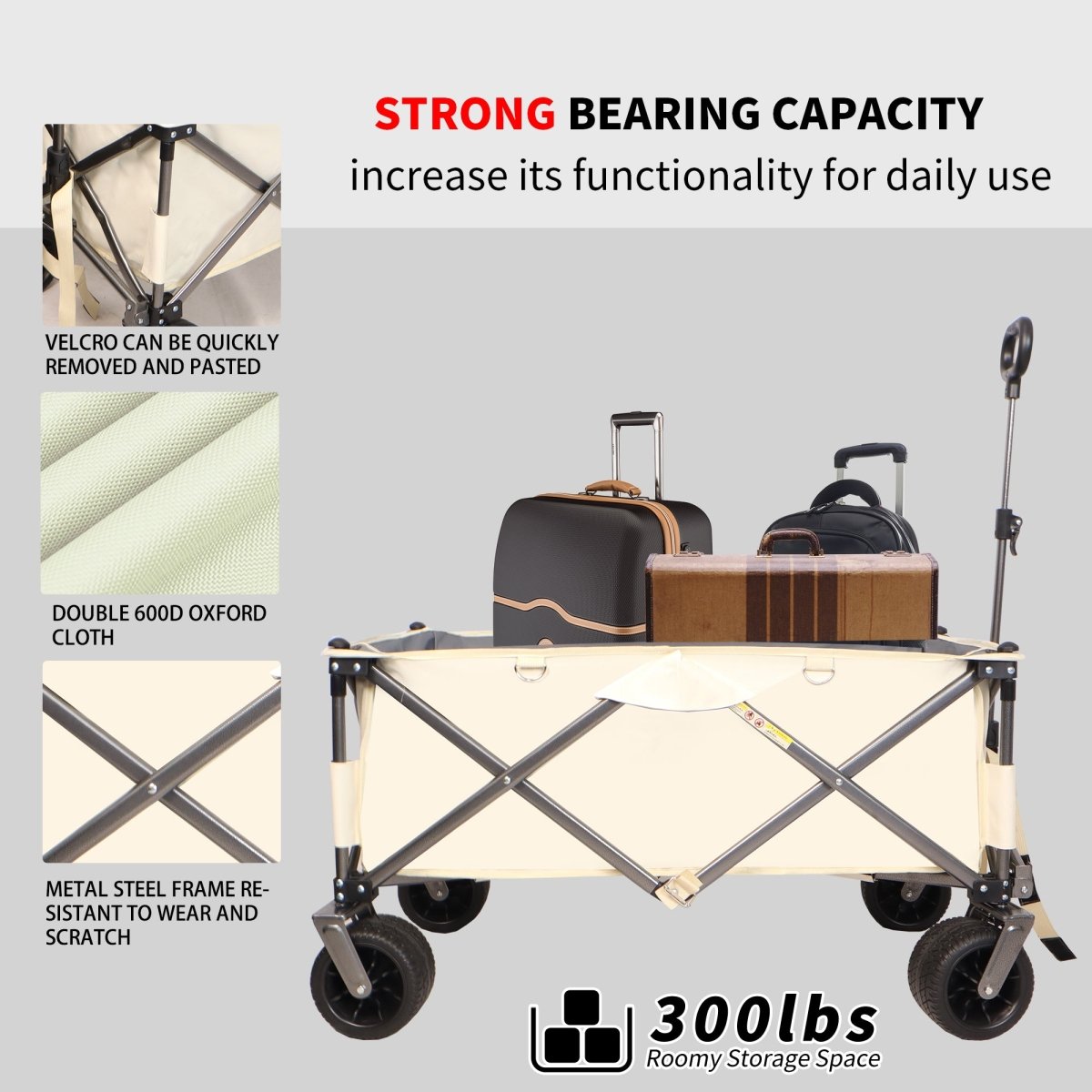 Folding Wagon, Heavy Duty Utility Beach Wagon Cart for Sand with Big Wheels wagon is made of strong steel frame and 600D Oxford fabric - HomeDIYer