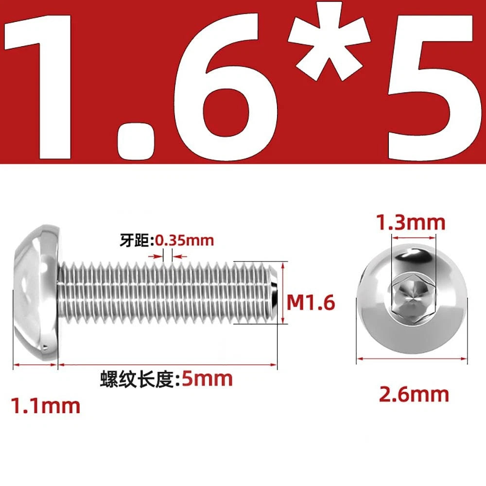 M1.6–M5 A2 Stainless Steel Button Head Socket Cap Screws – Round Pan Head, Hex Drive, Fully Threaded