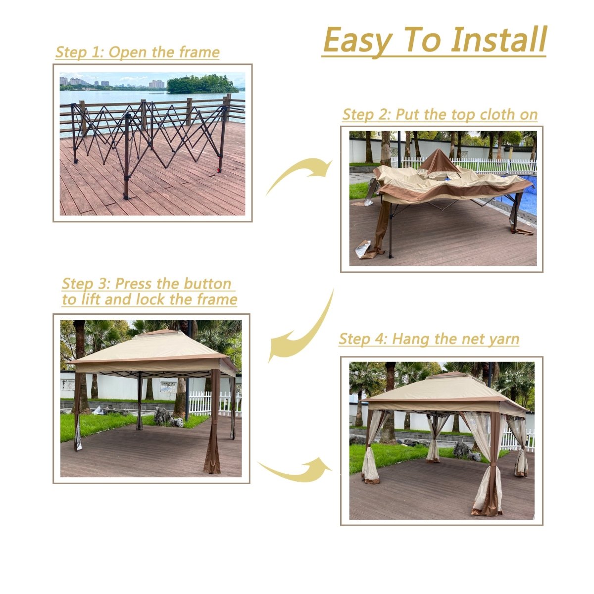 Outdoor 11x 11Ft Pop Up Gazebo Canopy With Removable Zipper Netting,2 - Tier Soft Top Event Tent,Suitable For Patio Backyard Garden Camping Area,Coffee - HomeDIYer