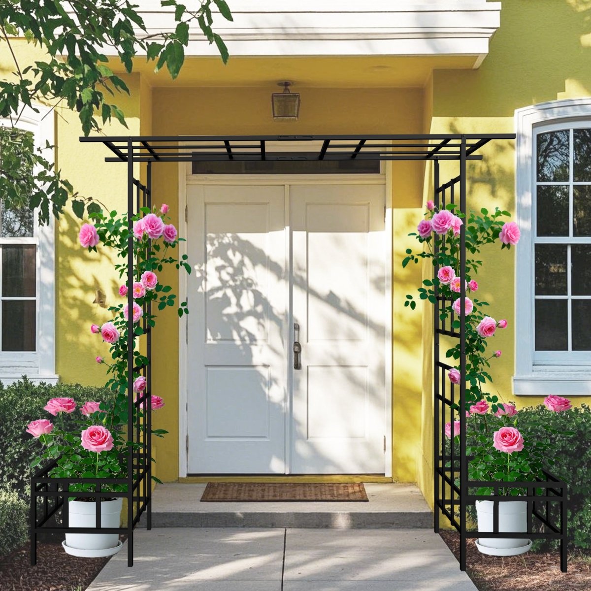 Metal Garden Arch with Adjustable Width W68.11''~W94.29'' Climbing Plants Support Rose Arch Outdoor Black - HomeDIYer