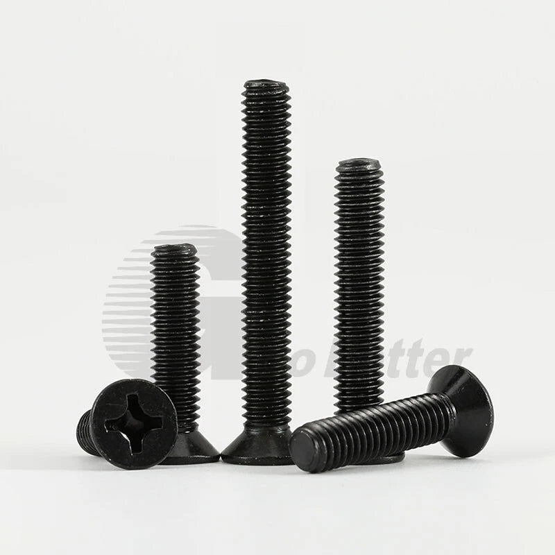 M2–M6 Black Zinc Countersunk Phillips Machine Screws – Steel, Fully Threaded (Overall Length Includes Head)