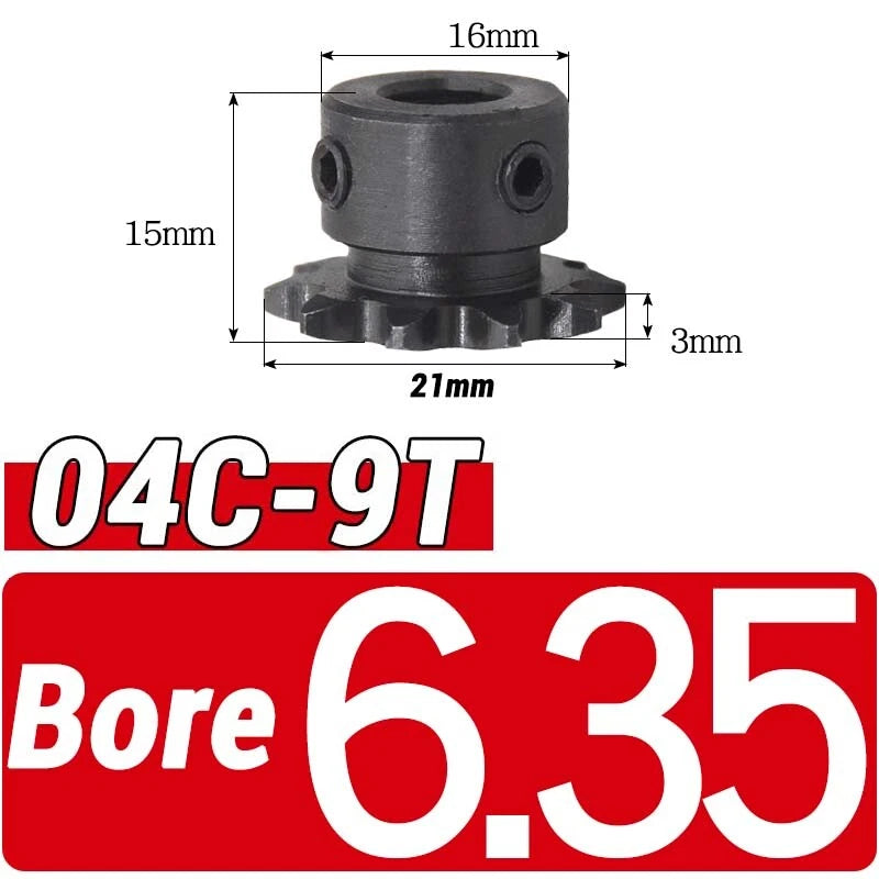 #25 Chain Sprocket 9T Tooth Bore 5mm - 6.35mm Pitch 6.35mm for #25 Roller Chain
