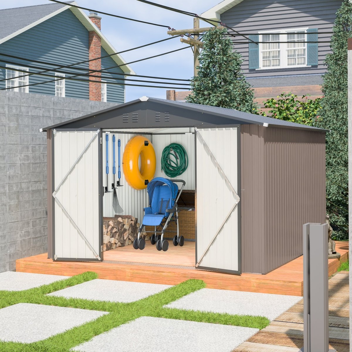 10' x 10' Metal Storage Shed for Ourdoor, Steel Yard Shed with Design of Lockable Doors, Utility and Tool Storage for Garden, Backyard, Patio, Outside use - HomeDIYer