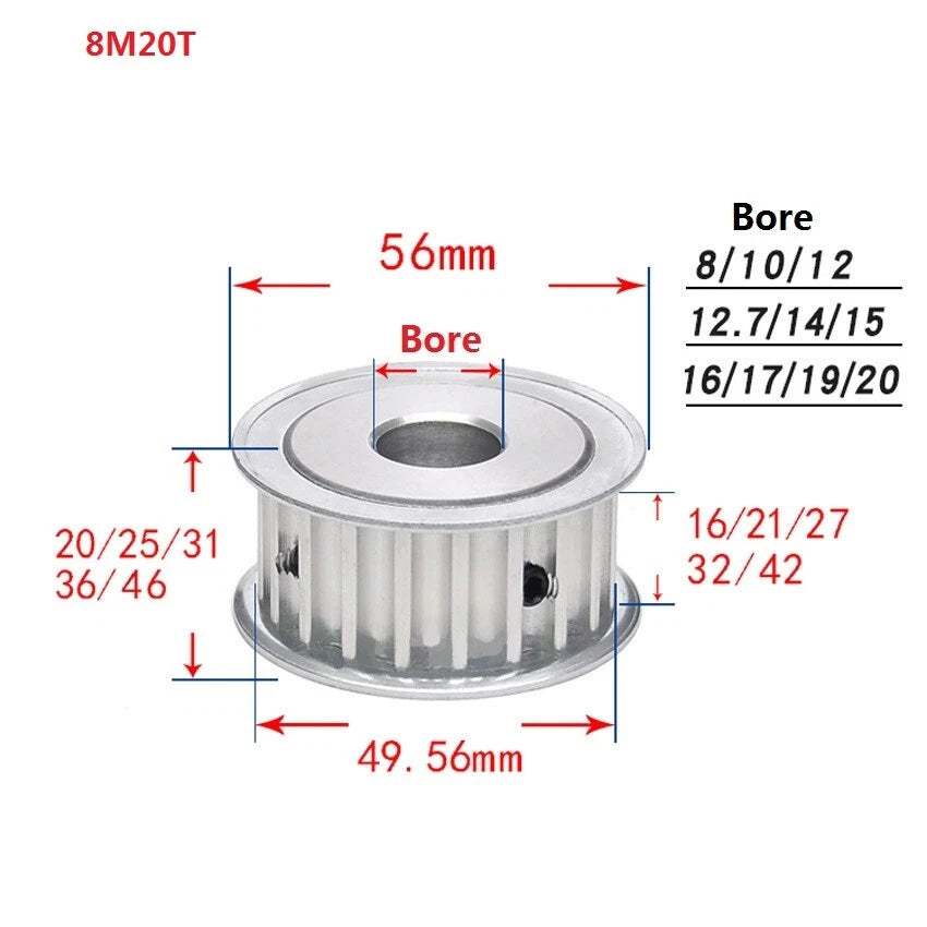 HTD-8M 15-40T Timing Pulley Pitch 8mm Synchronous Wheel Width 16/21/27/32mm