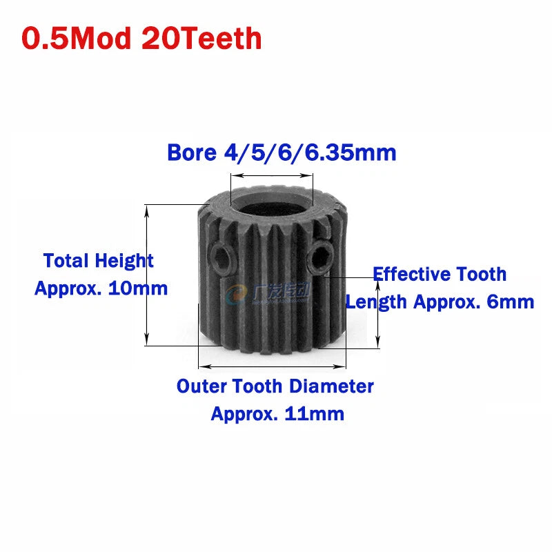 0.5 Mod Spur Gear 20/22/24/26Teeth 45#Steel Pinion Gear Motor Transmission Gears