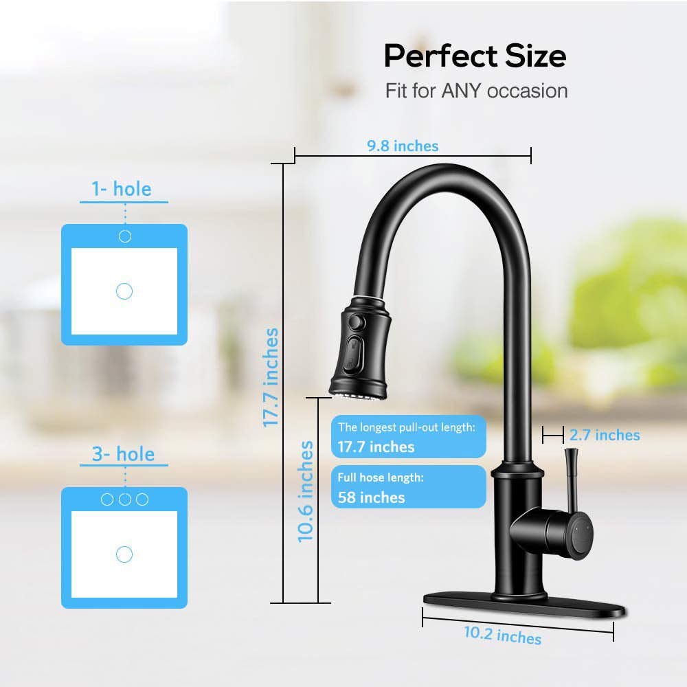 Kitchen Faucet - 3 Modes Pull Down Sprayer Kitchen Tap Faucet Head, Single Handle&Deck Plate for 1or3 Holes, 360° Rotation, Stainless Steel No Lead for RV Bar Home, Black - HomeDIYer