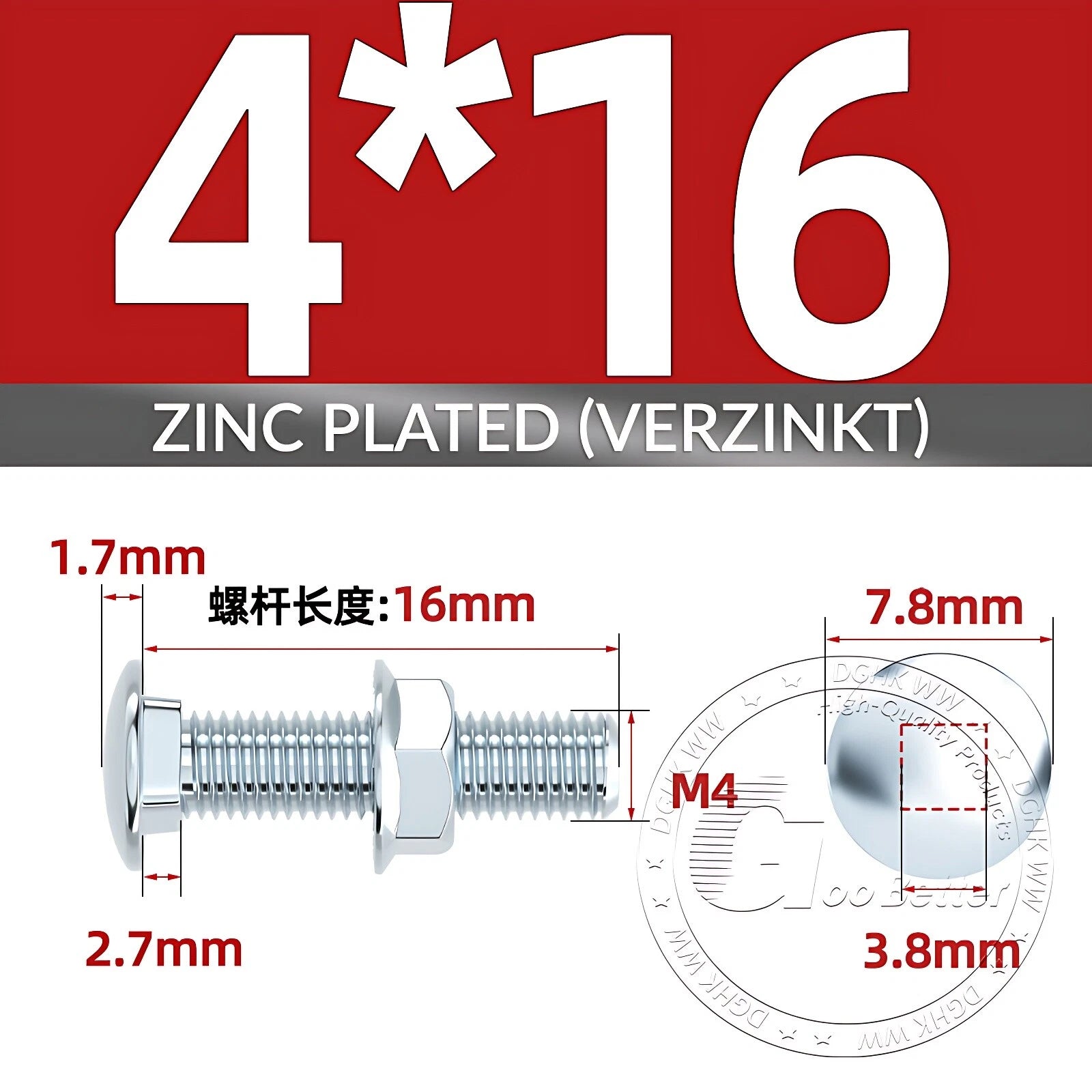 Cup Square Carriage Bolts with Hex Nut — Zinc Plated, M4 to M12
