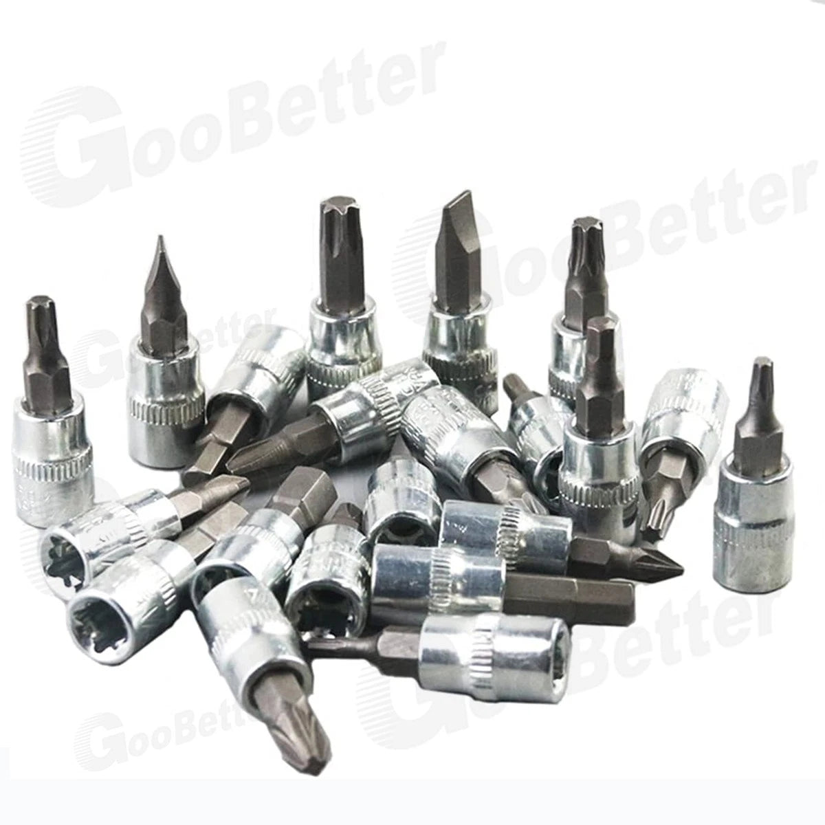 46x Socket Wrench Set 1/4" Drive Ratchet Set Wrench Bits Garage Car Repair Tools