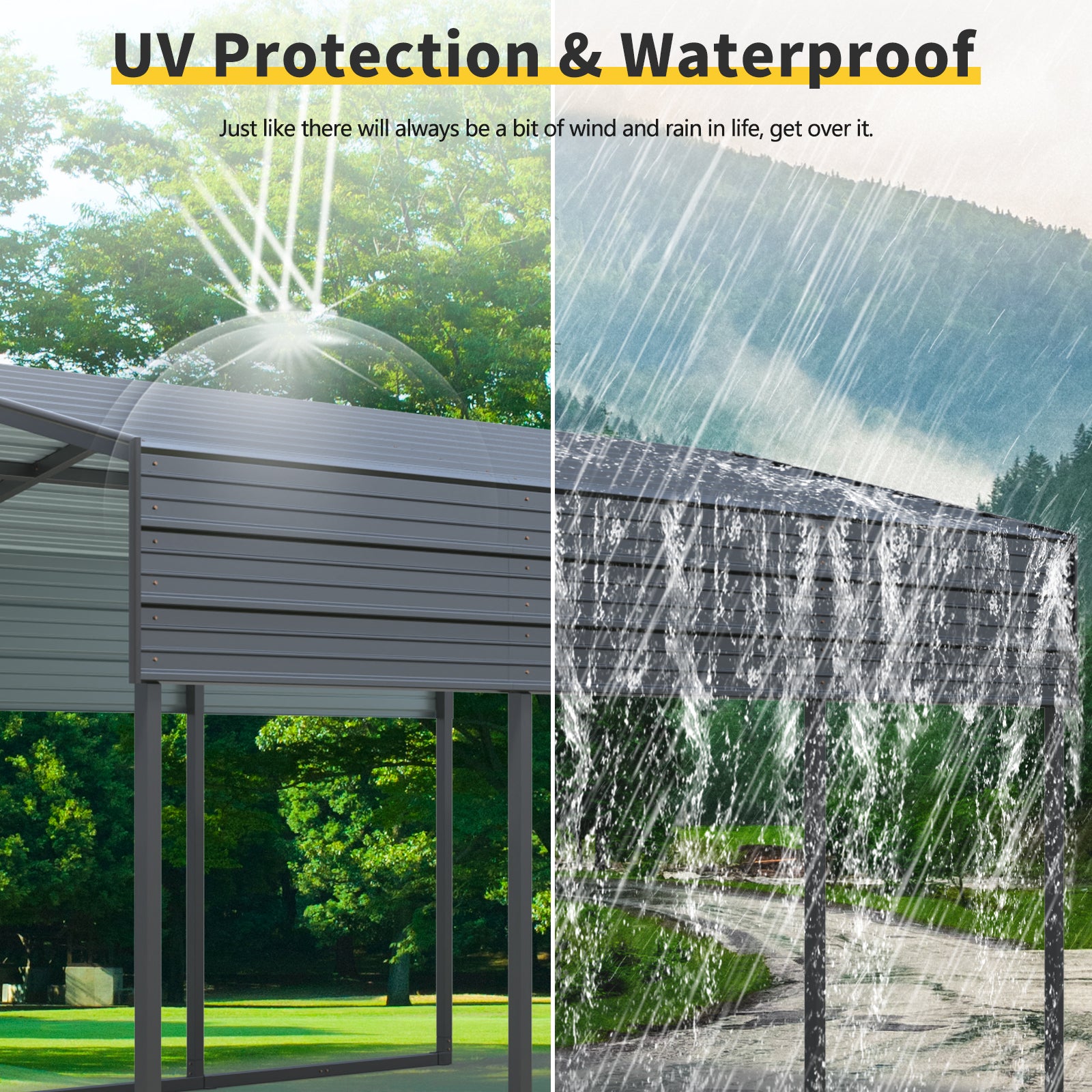 Outdoor Carport, 10 X 15 FT Carport, Heavy Duty Carport Canopy with Galvanized Steel Roof and Frame, Metal Carport Large Garage for Driveway Car, Truck ,302 ibs