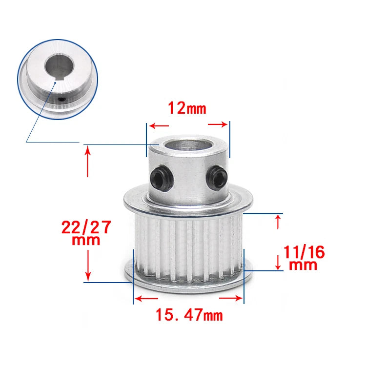 3M Timing Belt Drive Pulley BF-Type 15T-100T Bore 3-25mm For 10mm Width Belt