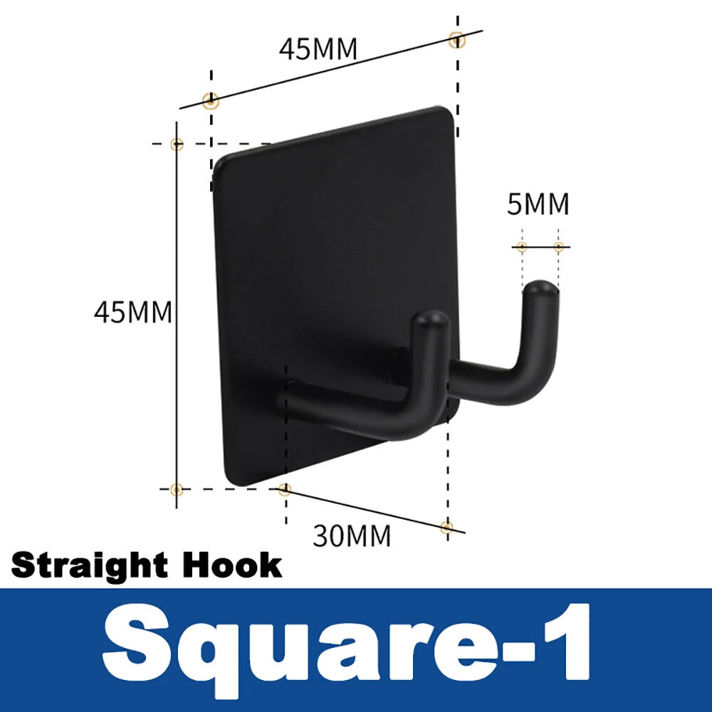 Stainless Steel Black Sticky Hooks Wall Mounted Self Adhesive Hook Round/Square
