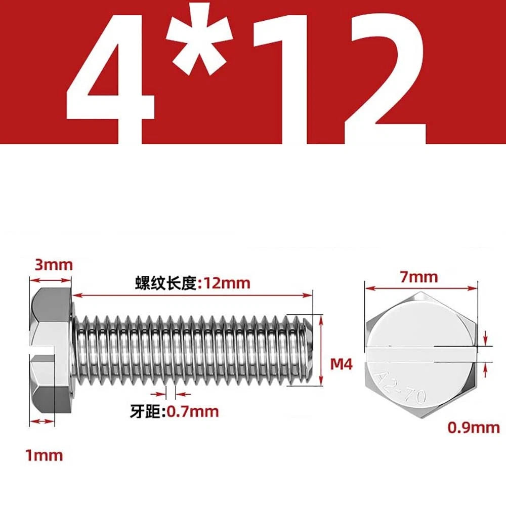 External Hex Slotted Machine Screws – A2 Stainless Steel, M4 to M16, Fully Threaded
