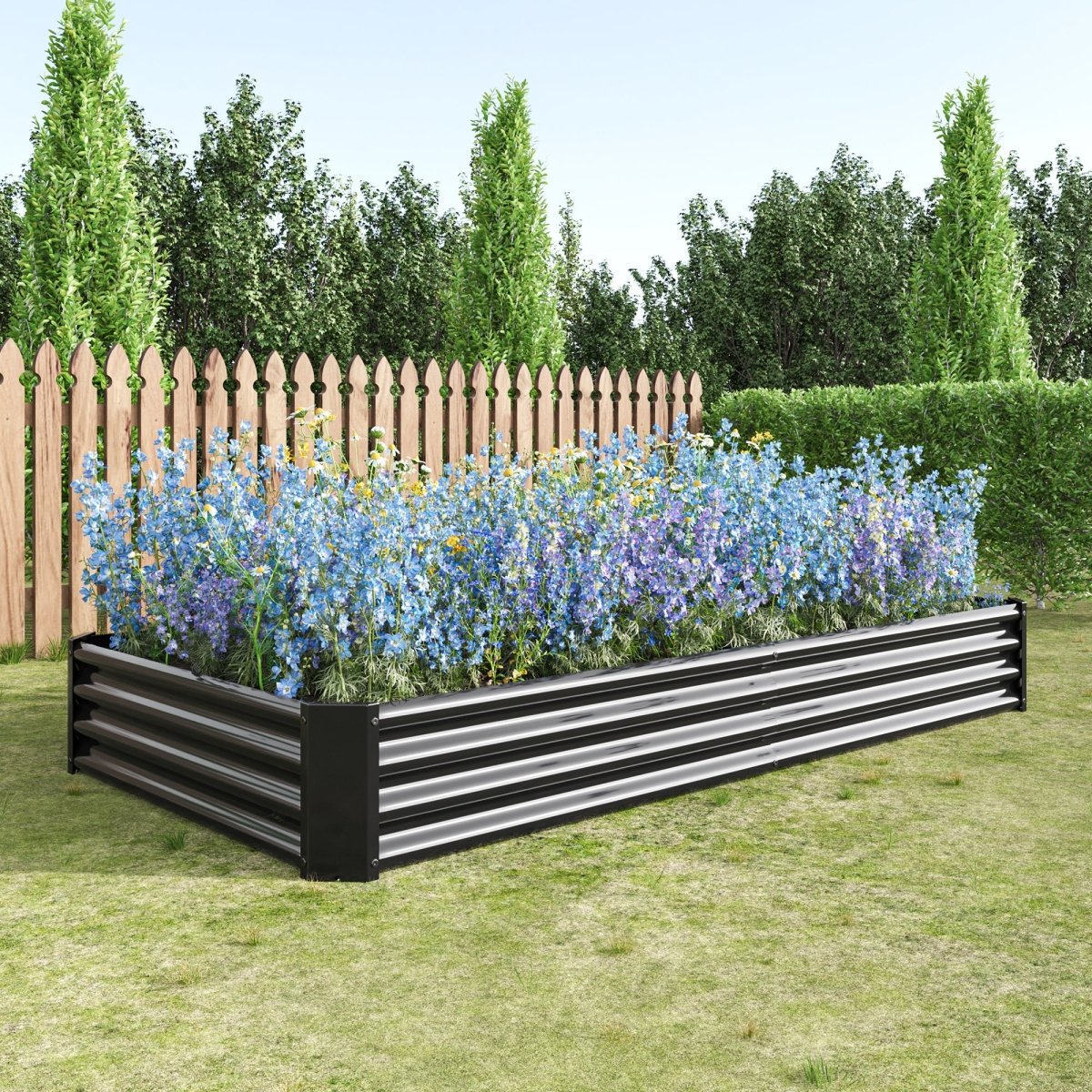 Raised Garden Bed Kit - Metal Raised Bed Garden Flower Planters, Vegetables Herb Black Green Silver - HomeDIYer