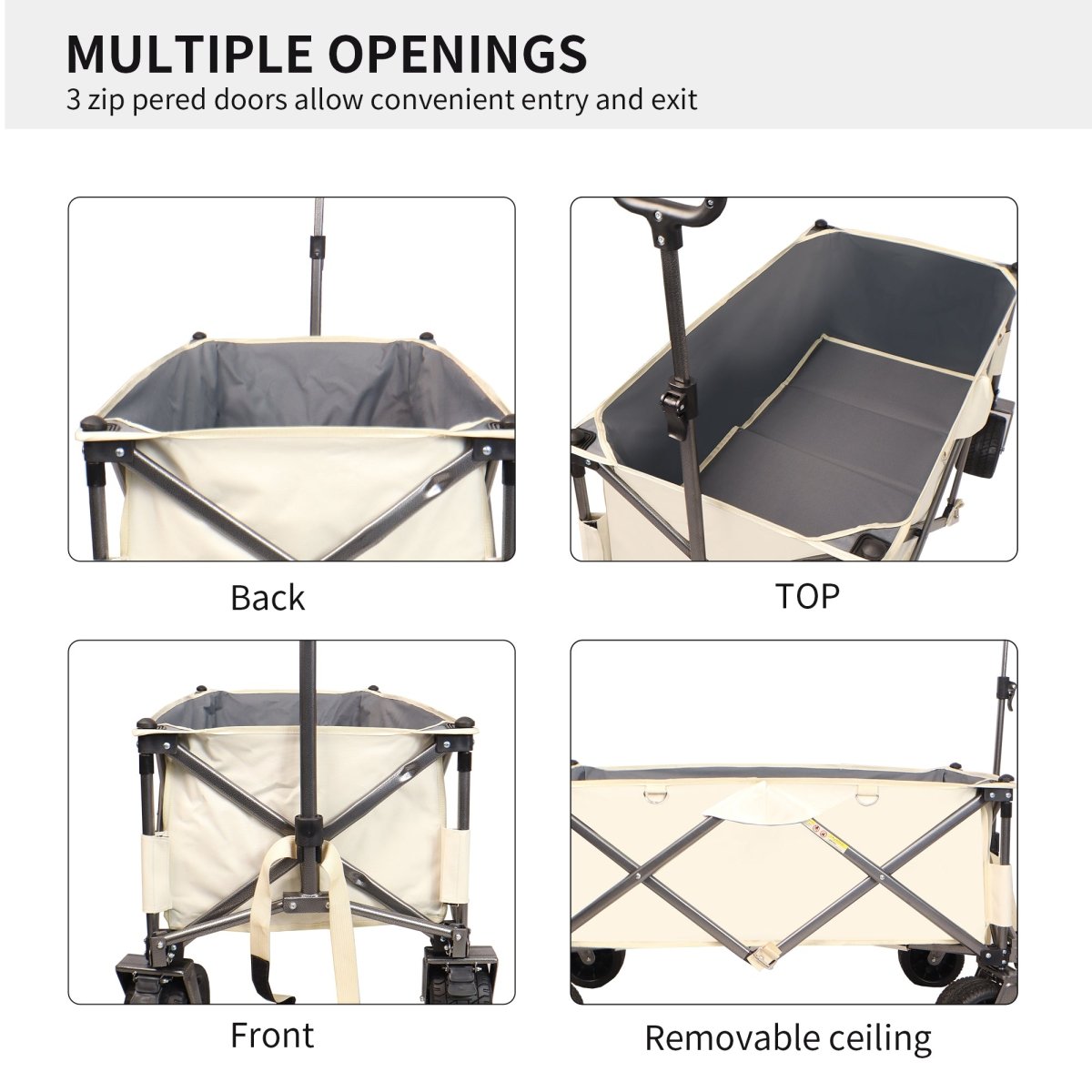 Folding Wagon, Heavy Duty Utility Beach Wagon Cart for Sand with Big Wheels, Adjustable Handle&Drink Holders for Shopping, Camping,Garden and Outdoor - HomeDIYer