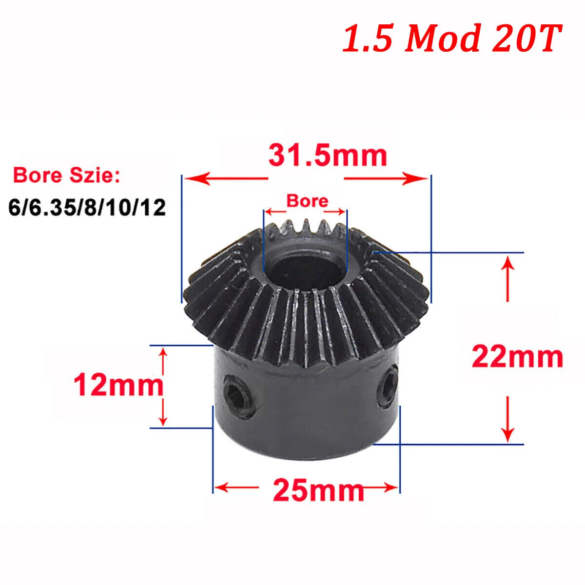 1/1.5 Mod Bevel Gear 1:1 20/25/30 Teeth Bore 5-15mm Transmission 90° 45# Steel