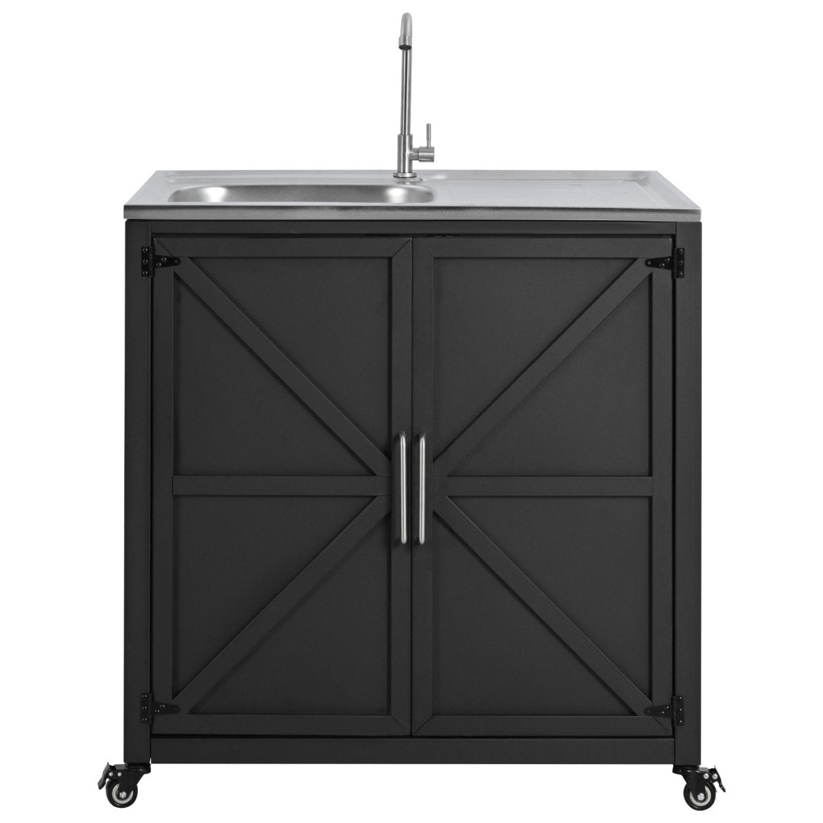 Outdoor Mobile Kitchen Sink Station | Stainless Steel with Storage Cabinet - HomeDIYer