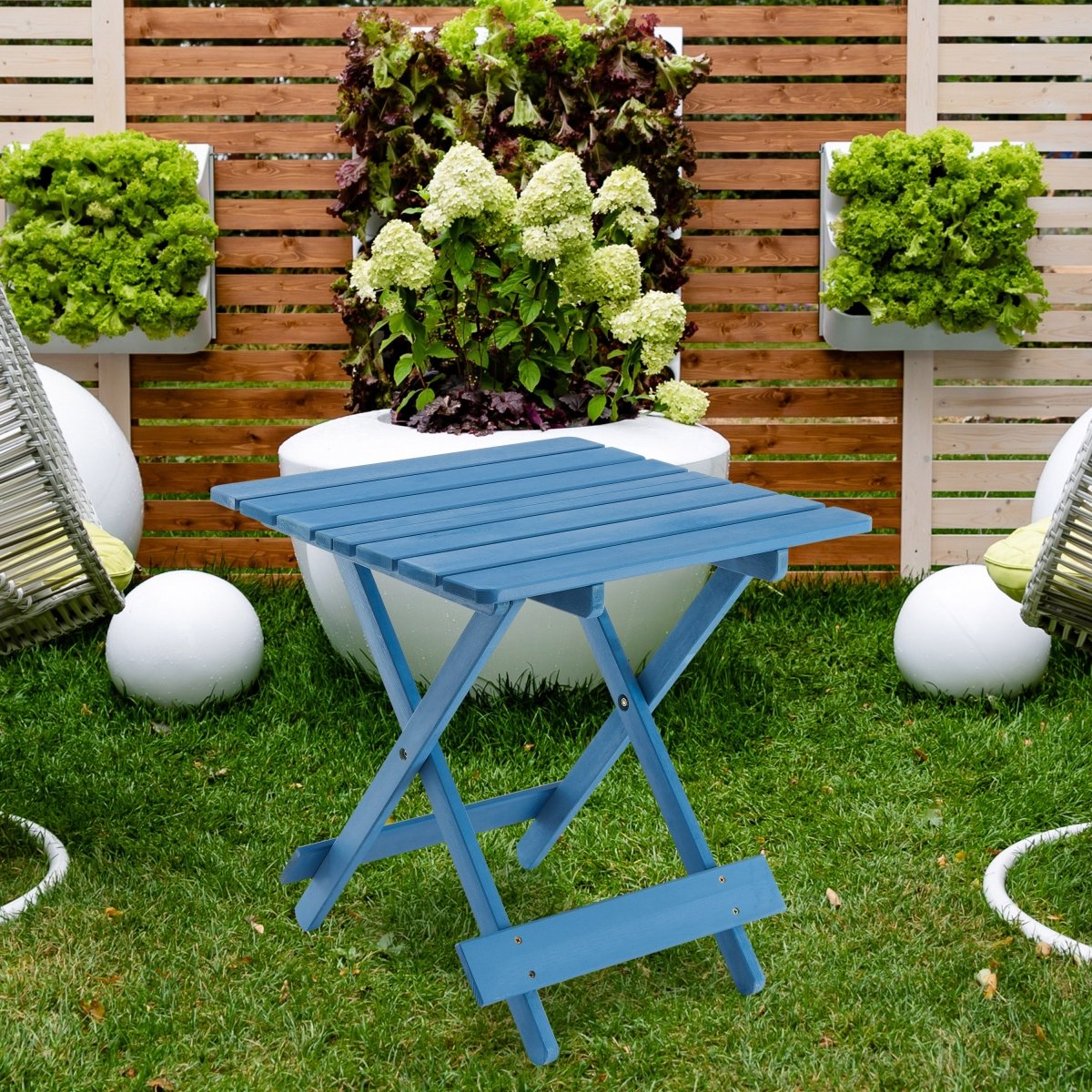 Folding Square Table Patio Outdoor solid wood Table for Backyard, Balcony, Portable Design Space - Saving Blue Color - HomeDIYer