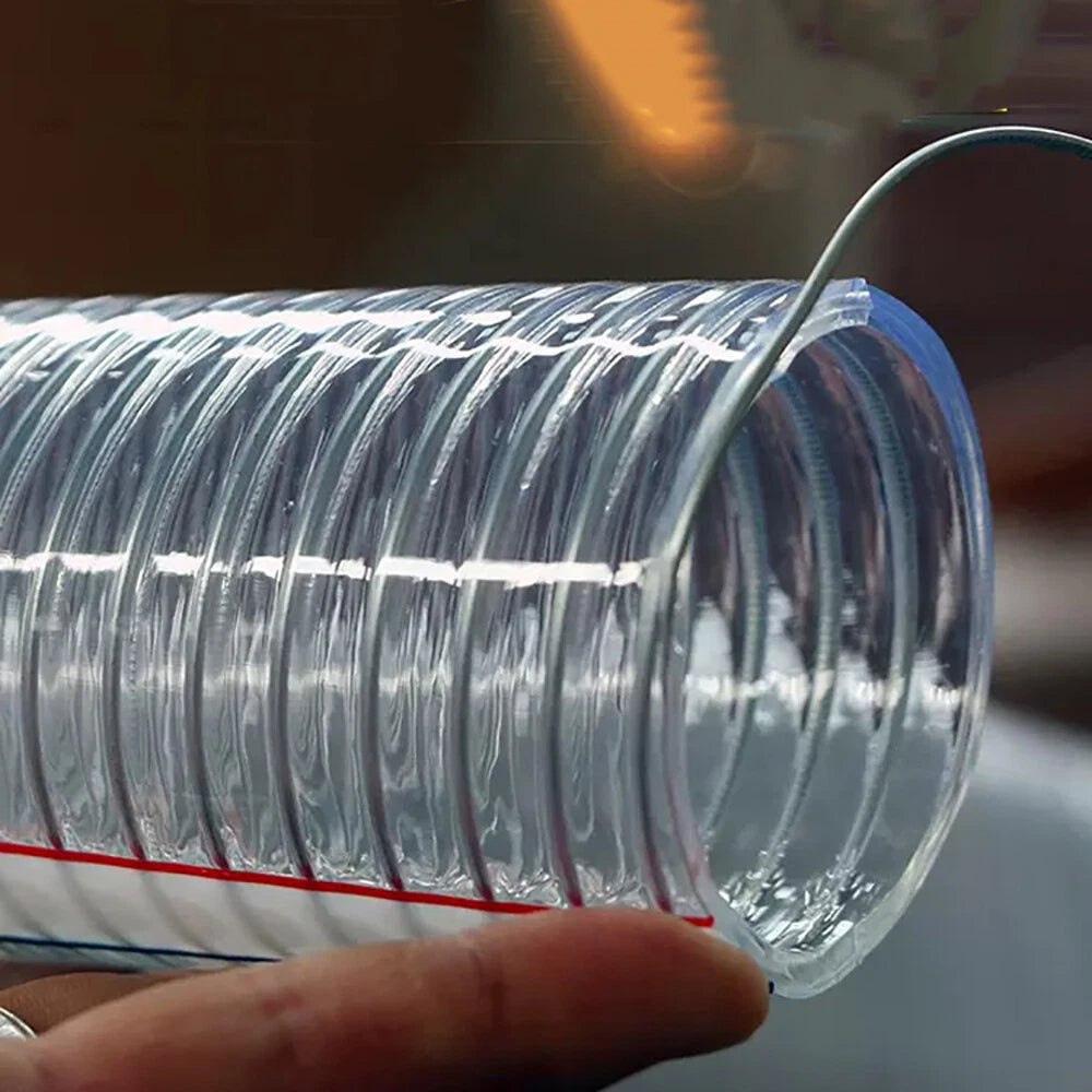 Clear Flexible PVC Hose Pipe with Braided Steel Wire Reinforcement — Fuel & Fluid Transfer