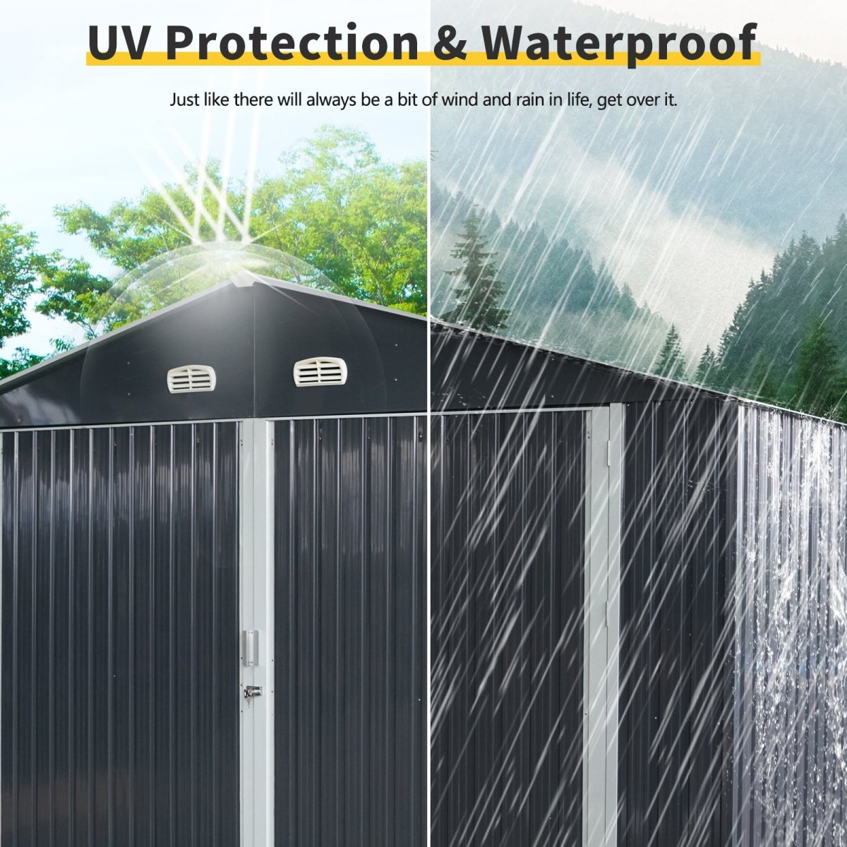 20x13 FT Outdoor Storage Shed Metal Garage Shed for Car, Bike, Lawnmower - Backyard Tool House Building 2 Doors and 4 Vents, BLACK - HomeDIYer