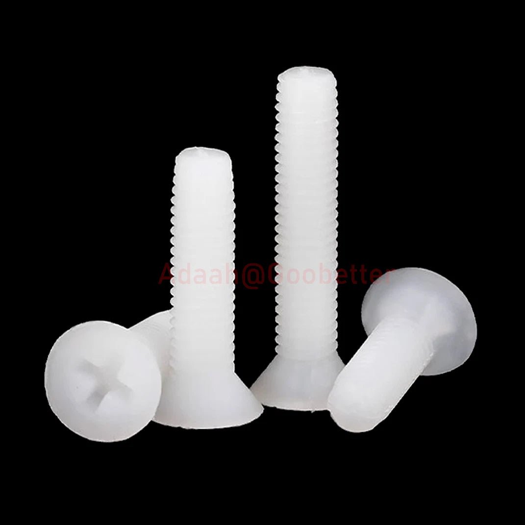 White Plastic Phillips Flat Head Machine Screws — M2.5 to M8, Multiple Lengths - HomeDIYer