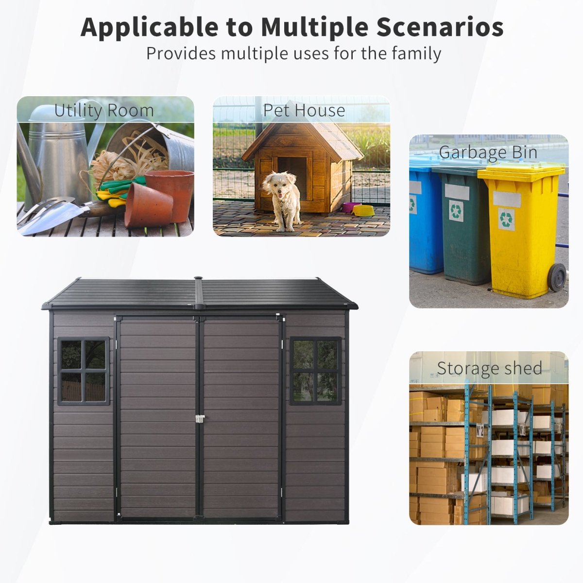 8 x 6 ft Resin Outdoor Storage Shed Waterproof Shed with Floor & Two Windows & Lockable Door, Tool Shed for Garden, Patio, Backyard ( Brown) - HomeDIYer