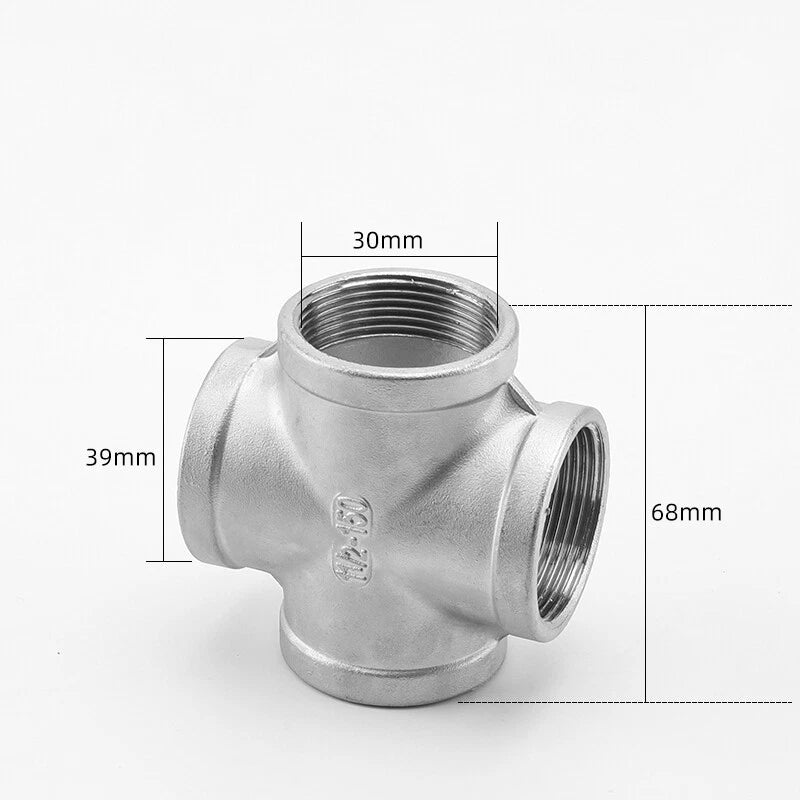 Stainless Steel BSP Equal Cross Pipe Fitting — Female Thread 4-Way, 1/4" to 2"