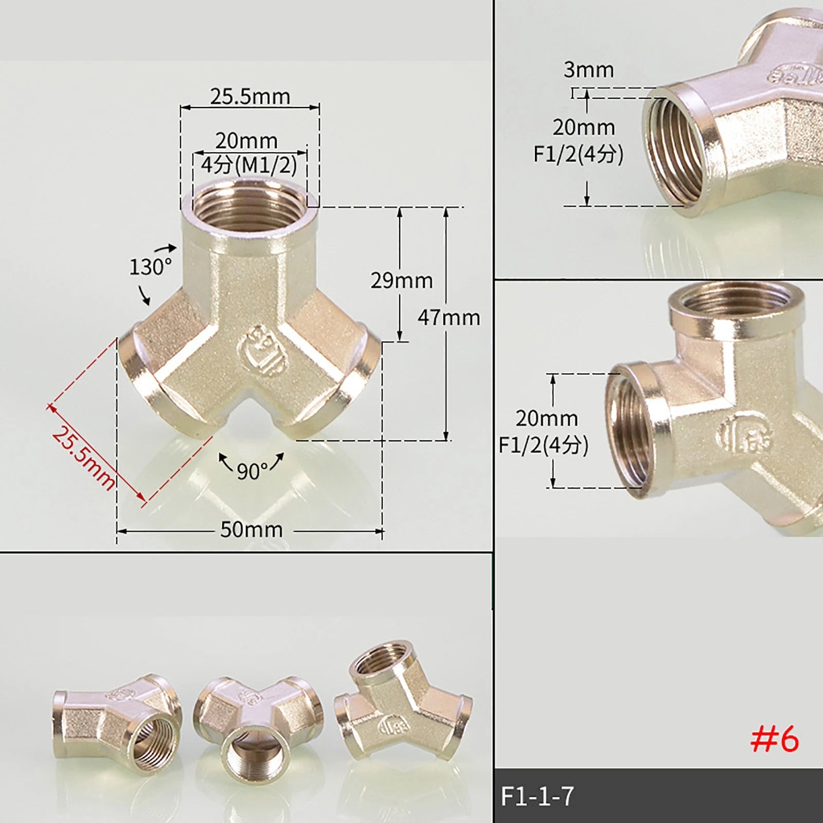 Brass BSP Tee Fittings — Y-Tee & Straight Tee Water Diverter Valves, 1/4" to 1/2"