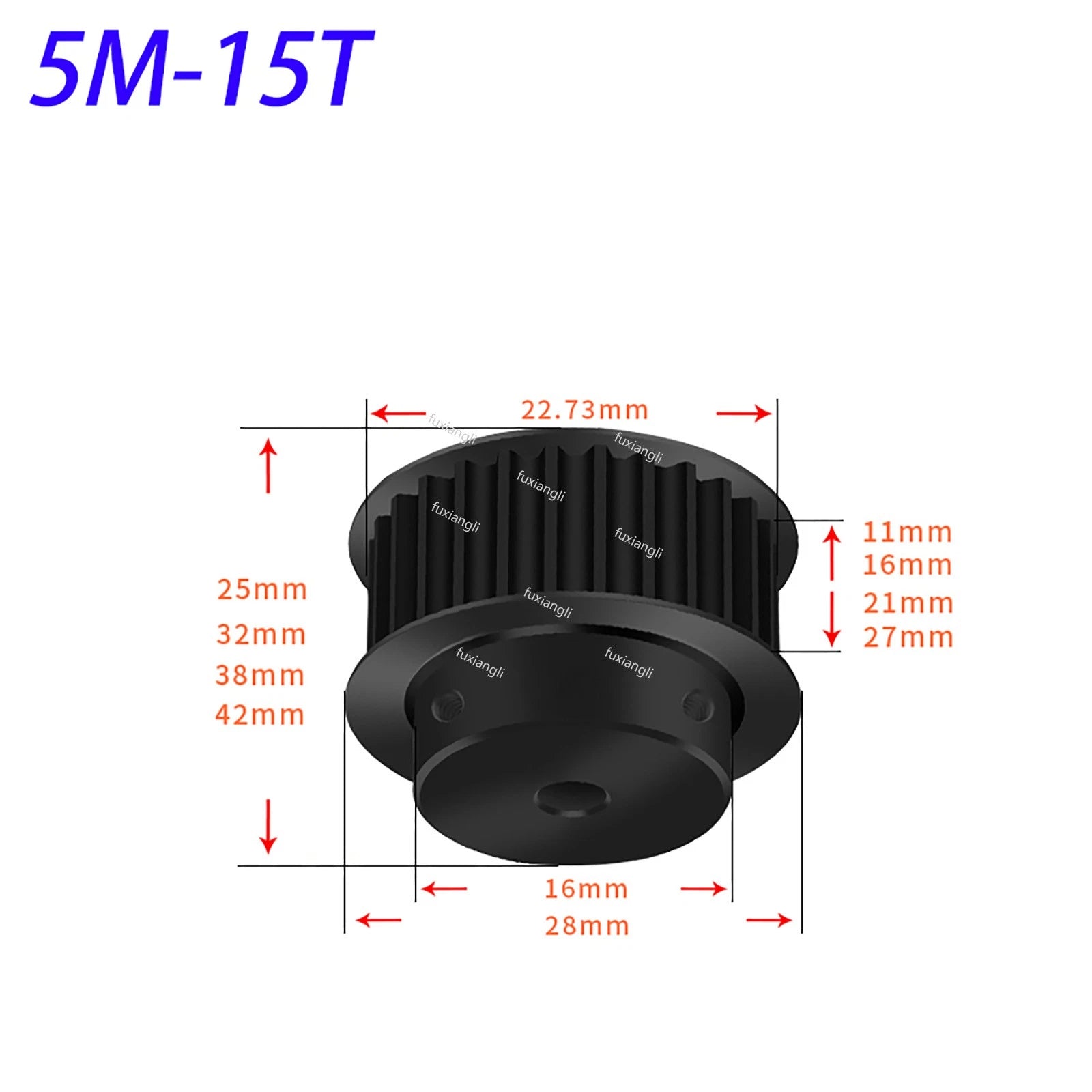 HTD-5M 15T-72T Timing Belt Pulleys Pitch 5mm Width 16mm BF With Keyway 45# Steel