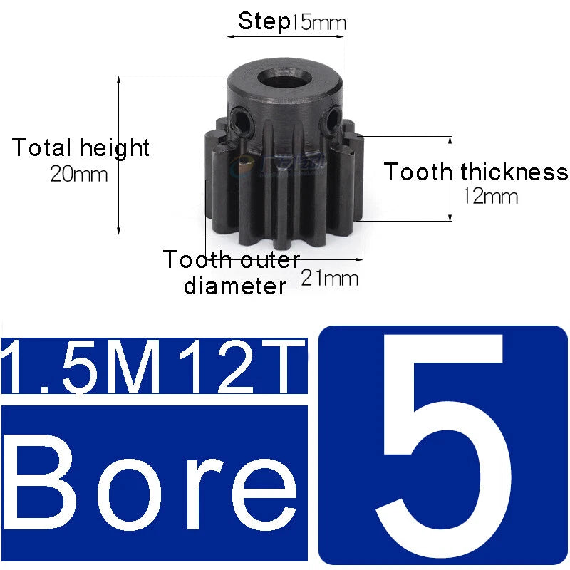 1.5Mod 45# Steel Spur Gears 10-150T Pinion Gear With Step Motor Gear Bore 5-25mm