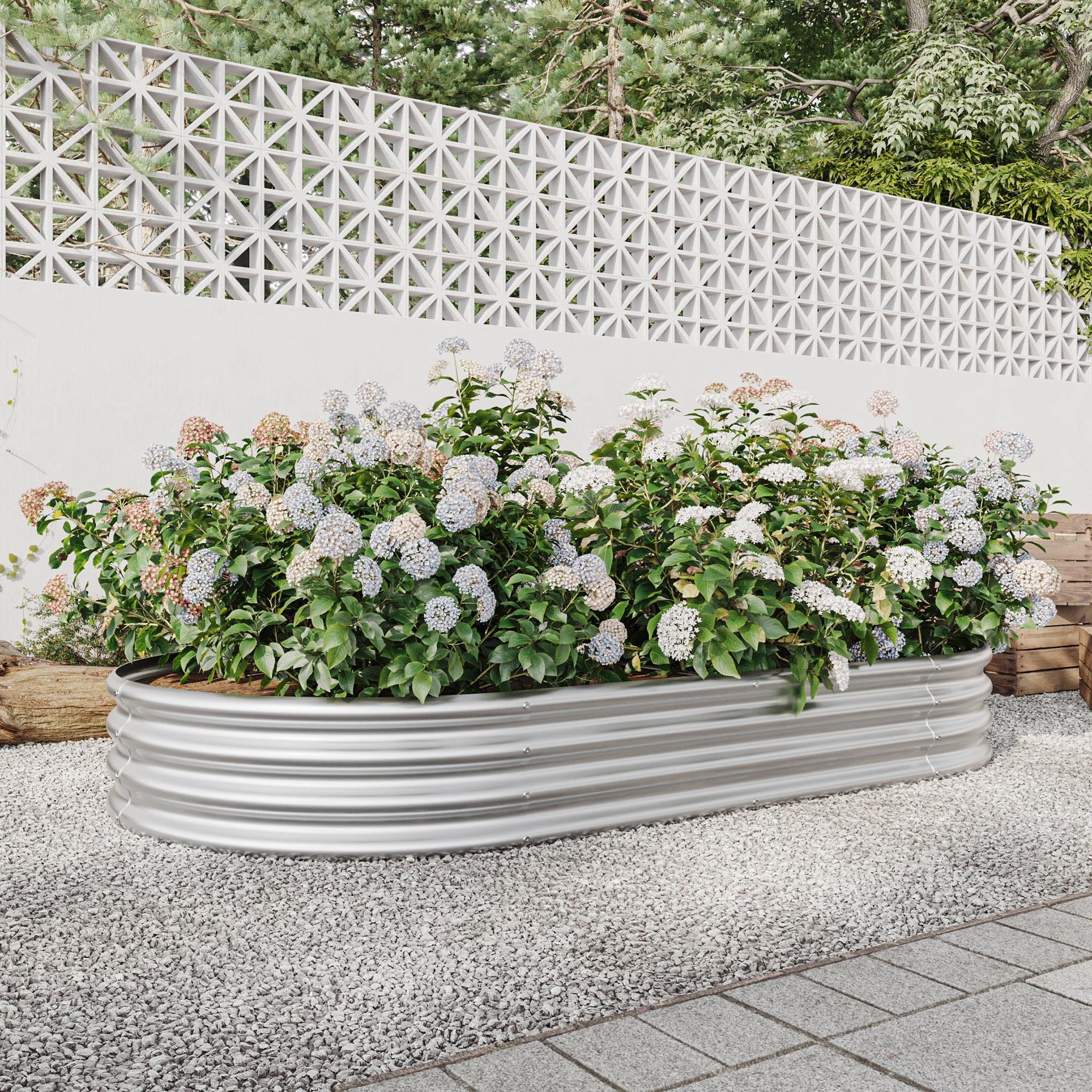 Oval Large Metal Raised Garden Bed – 89" x 45" Silver Steel Planter for Vegetables, Herbs & Flowers