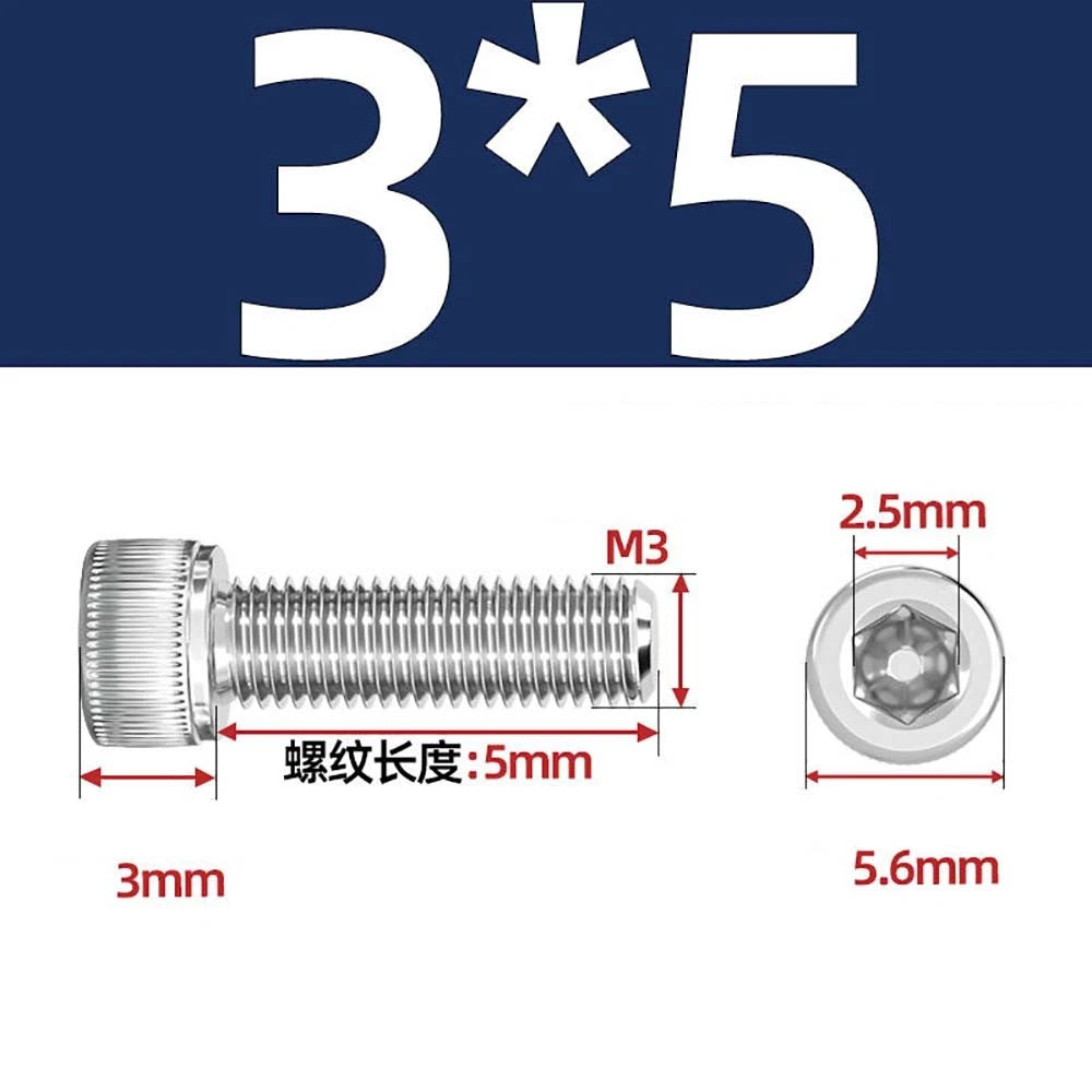 M3 M4 M5 Socket Head Cap Screws – A2 Stainless Steel, High Strength & Corrosion Resistant