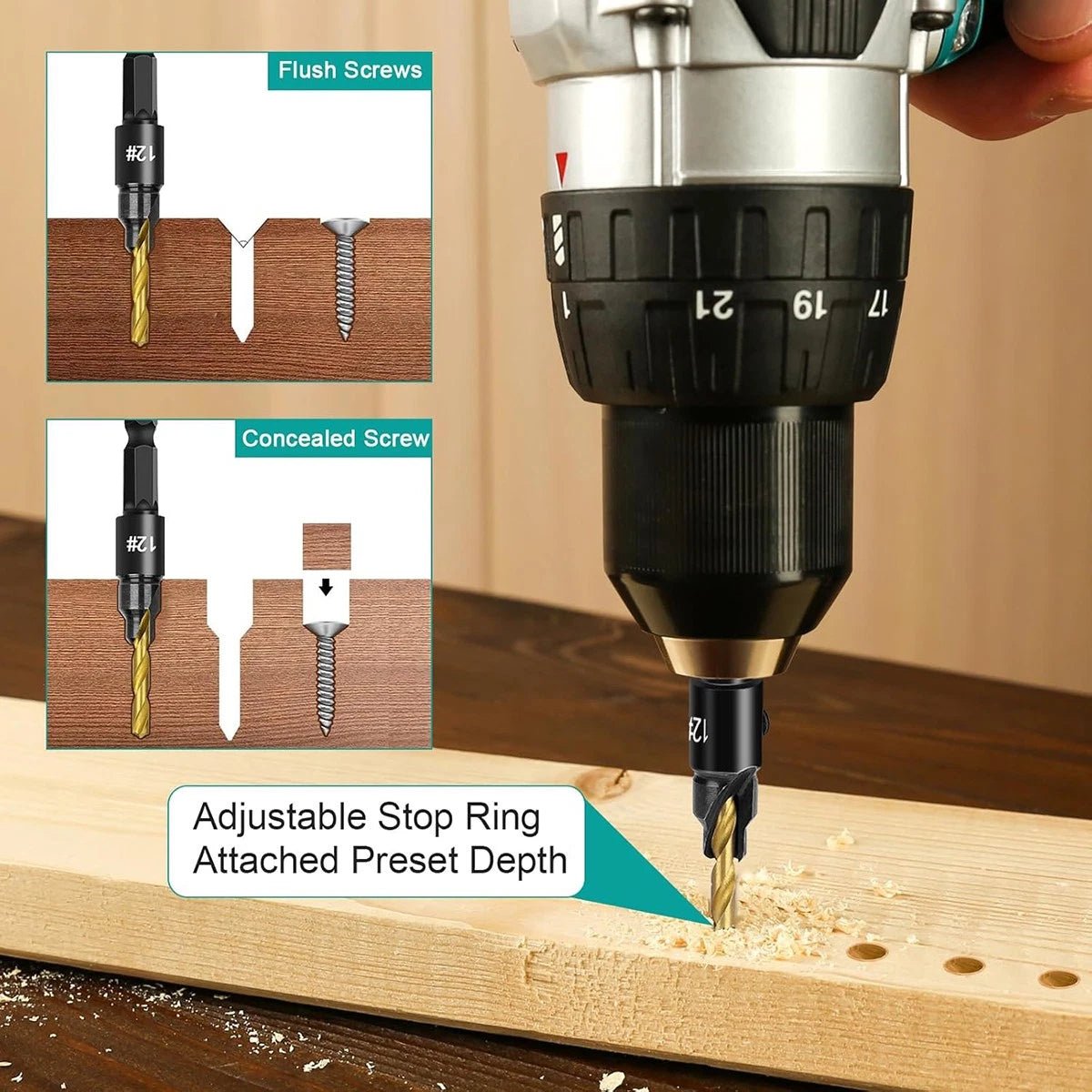5Pcs HSS Countersink Drill Bit Set – 1/4" Hex Shank, Self - Centering Pilot Holes for Wood & Plastic (5 6 8 10 12 14) - HomeDIYer