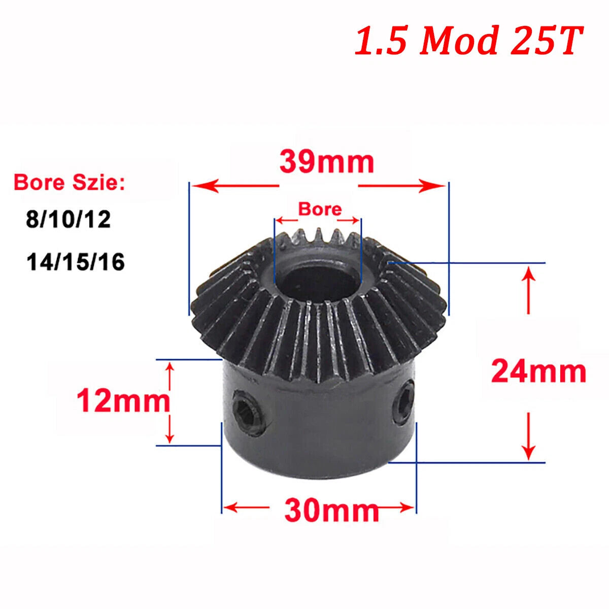 1/1.5 Mod Bevel Gear 1:1 20/25/30 Teeth Bore 5-15mm Transmission 90° 45# Steel
