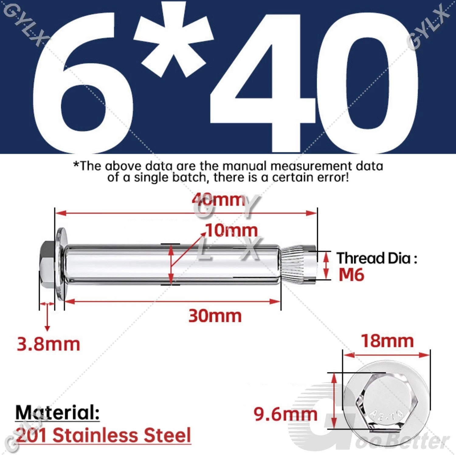 M6-M12 Stainless Steel Expansion Anchor Bolts for Concrete & Masonry